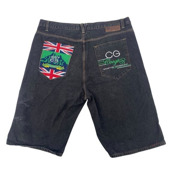 COOGI Shorts Mens 42 Blue Australia Y2K Baggy Hip Hop Embroidered Patchwork Dark - Picture 1 of 14